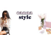Canna Style Introduces French Inspired ‘Stoners in Paris’ Collection white background canna style logo in center woman using cannabis accessories on right of logo and product image display on left of photo