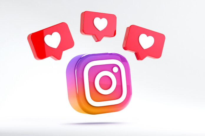 Isolated Instagram logo camera icon with like notifications. Free social media app for mobile devices for sharing photos and videos with other people of the network