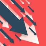 What We Can Learn from the 7% Decline in Consumer Spending blue and white arrows pointing downward on red background