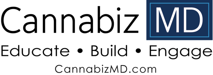 white background cannabiz MD logo in Black text