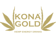 Kona Gold Beverage, Inc Rolls Out Ooh La Lemin Lemonades in over 250 Walmart stores across 12 States white background kona gold logo in gold surrounded by cannabis leaves