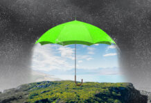 Investing in Cannabis: The Path Forward through the Perfect Storm Color umbrella in sky . Mixed media