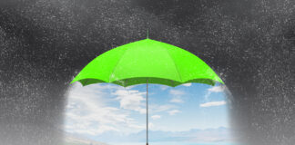 Investing in Cannabis: The Path Forward through the Perfect Storm Color umbrella in sky . Mixed media