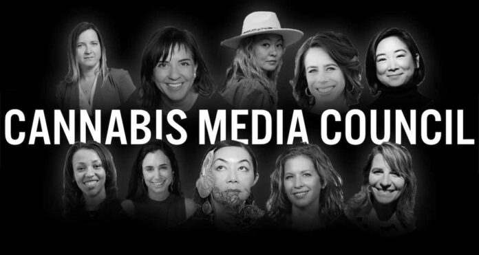 cannabis media council logo with photos of the members faces in black and white