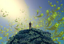 Is Legal Cannabis Putting a Dent in the Illicit Market? 2d illustration. Abstract dreamlike motivational image. Illustration of person being in a dream in imaginary world. Money. Cash. Value