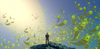 Is Legal Cannabis Putting a Dent in the Illicit Market? 2d illustration. Abstract dreamlike motivational image. Illustration of person being in a dream in imaginary world. Money. Cash. Value