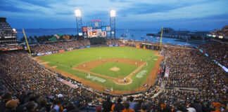 Major League Baseball and Charlotte’s Web Ink Landmark Partnership Deal San Francisco, California, USA, October 16, 2014, AT&T Park, baseball stadium, SF Giants versus St. Louis Cardinals, National League Championship Series (NLCS), crowd watches game elevated view