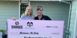 Two-Time Cancer Survivor Honored with Cash, Gifts from Portland Dispensary Marianne-check-presentation-2