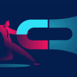 When Wallets Shrink, You Must Attract More Wallets businessman with giant magnet. attracting money, investments, lead generation,magnetism business concept