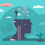 6 Key Considerations When Optimizing New and Existing Grows Mind growth progress concept, flat tiny person vector illustration. Head silhouette with businessman growing symbolic knowledge plant. Brain process and intellectual activity improvement strategy.