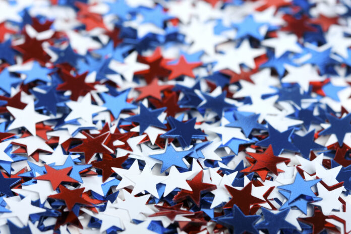 2022-cannabis-election-results Star shaped confetti - perfect as a election or 4th of july background - focus on stars in front