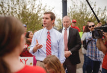 Kentucky Gov. Signs Interstate Medical and Delta-8 Executive Orders Frankfort, Kentucky- US April 13, 2018 Andy Beshear Attorney General of Kentucky, speaking to the teachers who have gathered at the capitol protesting.
