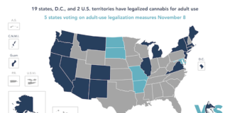 Five States Voting on Marijuana Legalization in Midterm Election Map of states voting on cannabis legalization