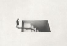 The Looming Danger of Citizen Suits illustration of man getting downstairs, fear of the dark surreal concept