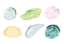 How to Sell Your Cannabis Beauty Brand This Holiday Season Set of cannabis skincare cosmetic gel, serum swatches isolated on white background. Different colored transparent skincare product smear smudge sample collection. Liquid cream with bubbles texture