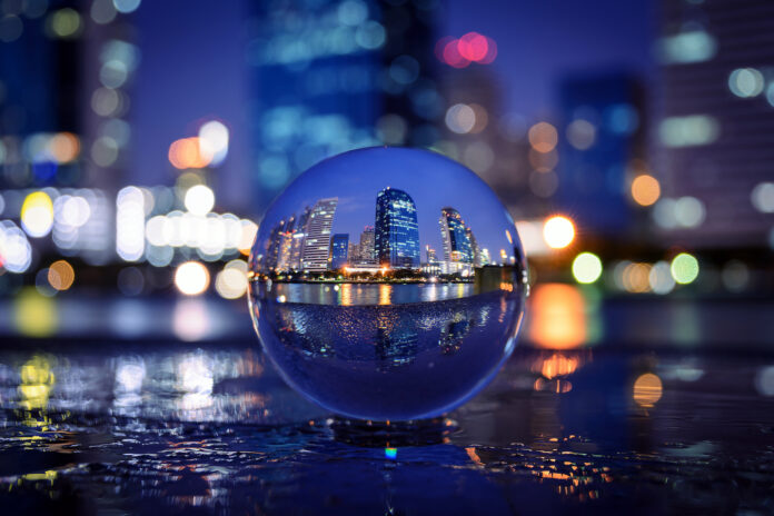 Night city in the glass ball
