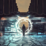 6 Cyber Risk Strategies to Protect against Potential Exposures Astronaut walks through futuristic portal on a sci fi background . This is a 3d render illustration .