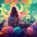 Death to the THC Race! Psychedelic trippy LSD or magic mushrooms hallucinations hippie concept design. Drugs vibrant multicolored surreal fantasy background. 3D illustration.