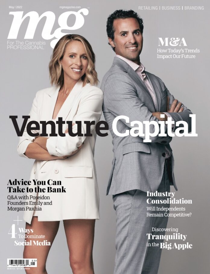 mg Magazine May 2022 cover, featuring Poseidon founders Emily and Morgan Paxhia