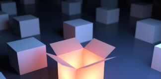 4 Ways To Beat a Saturated Market Unique luminous opened box. 3d abstraction