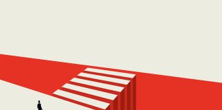 How to Handle 3 Risks That Slow Growth illustration of businessman approaching a dangerous chasm to cross on foot