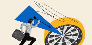 7 Tips for Building a Profitable Company Contemporary art collage. Conceptual design with young woman, motivated employee running forward to reach goal, professional success. Concept of business, career development, achievement