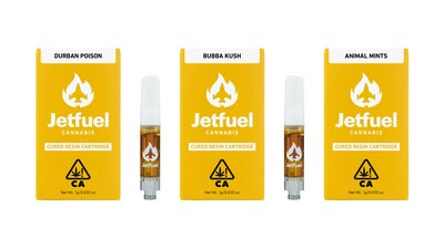 Jetfuel Cannabis strain-specific cured resin cartridges. Craft quality - now available throughout California.