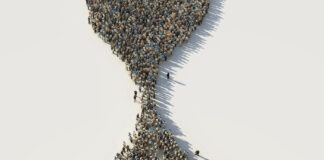 New York’s Retail Bottleneck Could Fuel a $7.2B Illicit Market crowd of people in the shape of a hourglass, 3d illustration