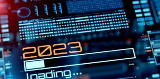 6 Cannabis Retail Marketing Predictions for 2023 cannabis-marketing-strategies2023 year progress bar on digital lcd display with reflection. Abstract technology background. 3D rendering.