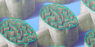 The Medical Community Must Embrace Education Brain maze concept idea, conceptual art, surreal 3d illustration, abstract painting, graphic design of labyrinth