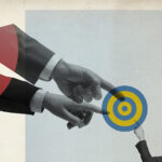 How to Build a Successful Collaboration Corporate business people pointing at the target, business goals and mission concept, vintage style design