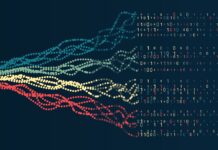 Looking at 420 by the Numbers A dynamic array of information consisting of multi-colored lines and waves. Data sorting process. Big data stream futuristic infographics. File structuring, machine learning. Big data visualization.