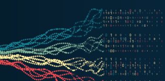 Looking at 420 by the Numbers A dynamic array of information consisting of multi-colored lines and waves. Data sorting process. Big data stream futuristic infographics. File structuring, machine learning. Big data visualization.