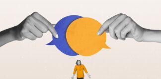 The Importance of Branding for Your Customers in 2023 Composite collage illustration of small clueless guy shrug shoulders look two big arms hold dialogue bubble