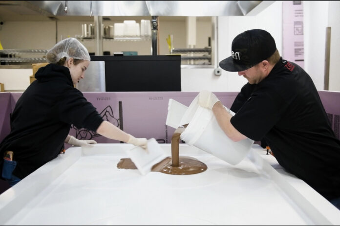 pouring the world's biggest cannabis-infused chocolate bar