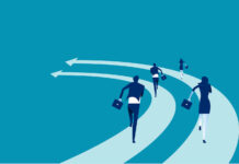 6 Under-the-Radar Legal Traps You Need to Know About Business people run on the arrows. Concept business competition vector illustration. Flat business cartoon, Speed, Togetherness, Office Team, Back view.