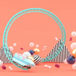 Navigating the Weird World of Cannabis Social Media A Blue Roller Coaster Among Colorful Balls On A Pink background