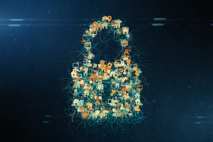 Cybersecurity data security from viruses, malware and hacking using encryption password and internet privacy protection of online and network digital information technology - 3D Illustration Rendering