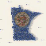 Minnesota Becomes 23rd Adult-Use State Large group of people forming Minnesota flag map in The United States of America in social media and community concept on white background. 3d sign symbol of crowd illustration from above