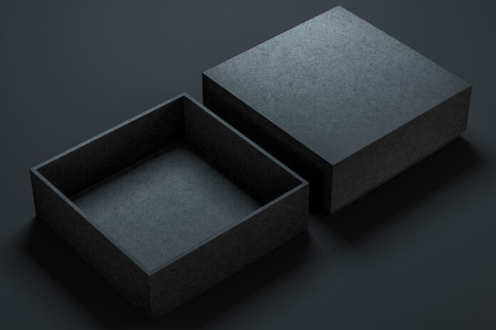 Two Black Boxes Mockup, opened and closed, 3d rendering