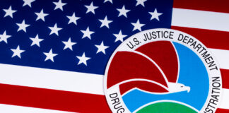 DEA Reports More Seizures, Fewer Arrests in 2022 The seal or symbol of the Drug Enforcement Administration DEA of the U.S. Justice Department, portrayed with the USA flag