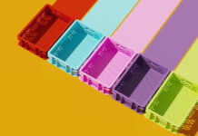 6 Loyalty Programs for a Lasting Retail Advantage Minimal composition for business, shipping and storage concept. Colorful plastic crate container on yellow background. 3d rendering illustration.