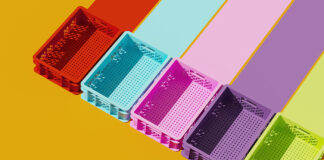 6 Loyalty Programs for a Lasting Retail Advantage Minimal composition for business, shipping and storage concept. Colorful plastic crate container on yellow background. 3d rendering illustration.