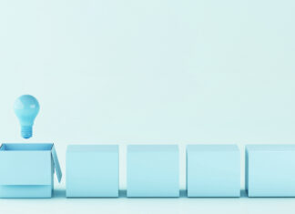 6 Outside-the-Box Retail Strategies 3d illustration. Light bulb. Idea and think outside of the box concept.