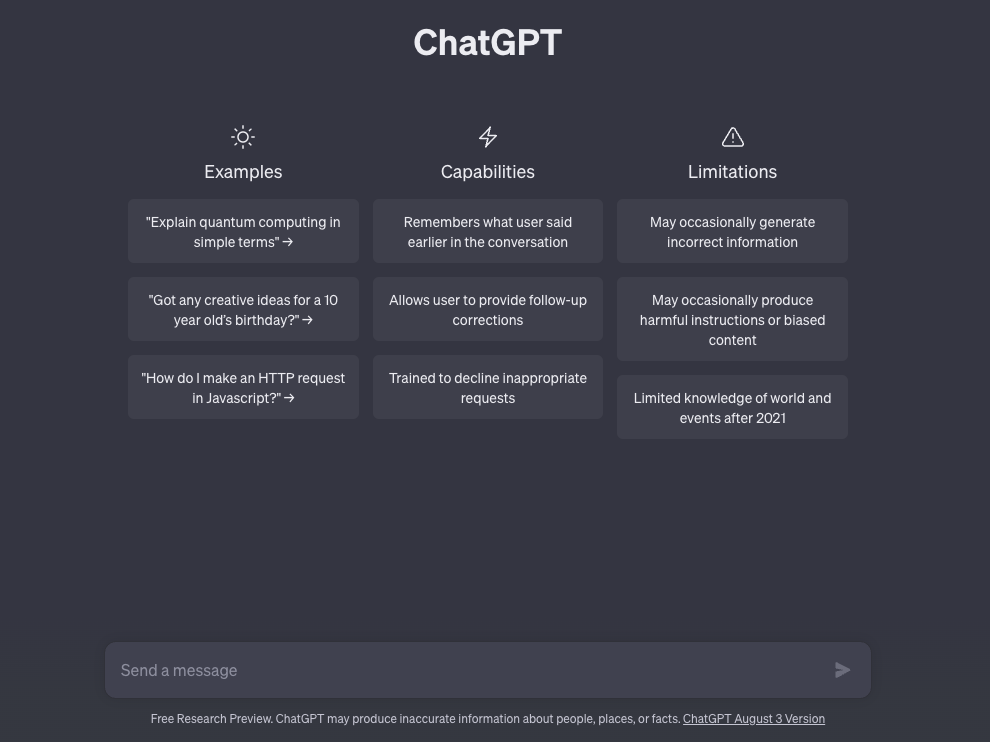 ChatGPT3.5 Homescreen