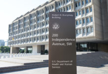 U.S. Health Officials Recommend Schedule III for Cannabis WASHINGTON, DC - JUNE 24, 2019: Sign outside the Department of Health and Human Services building.
