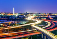 6 Best-Rated Dispensaries in Washington D.C. Washington, D.C. skyline with highways and monuments.