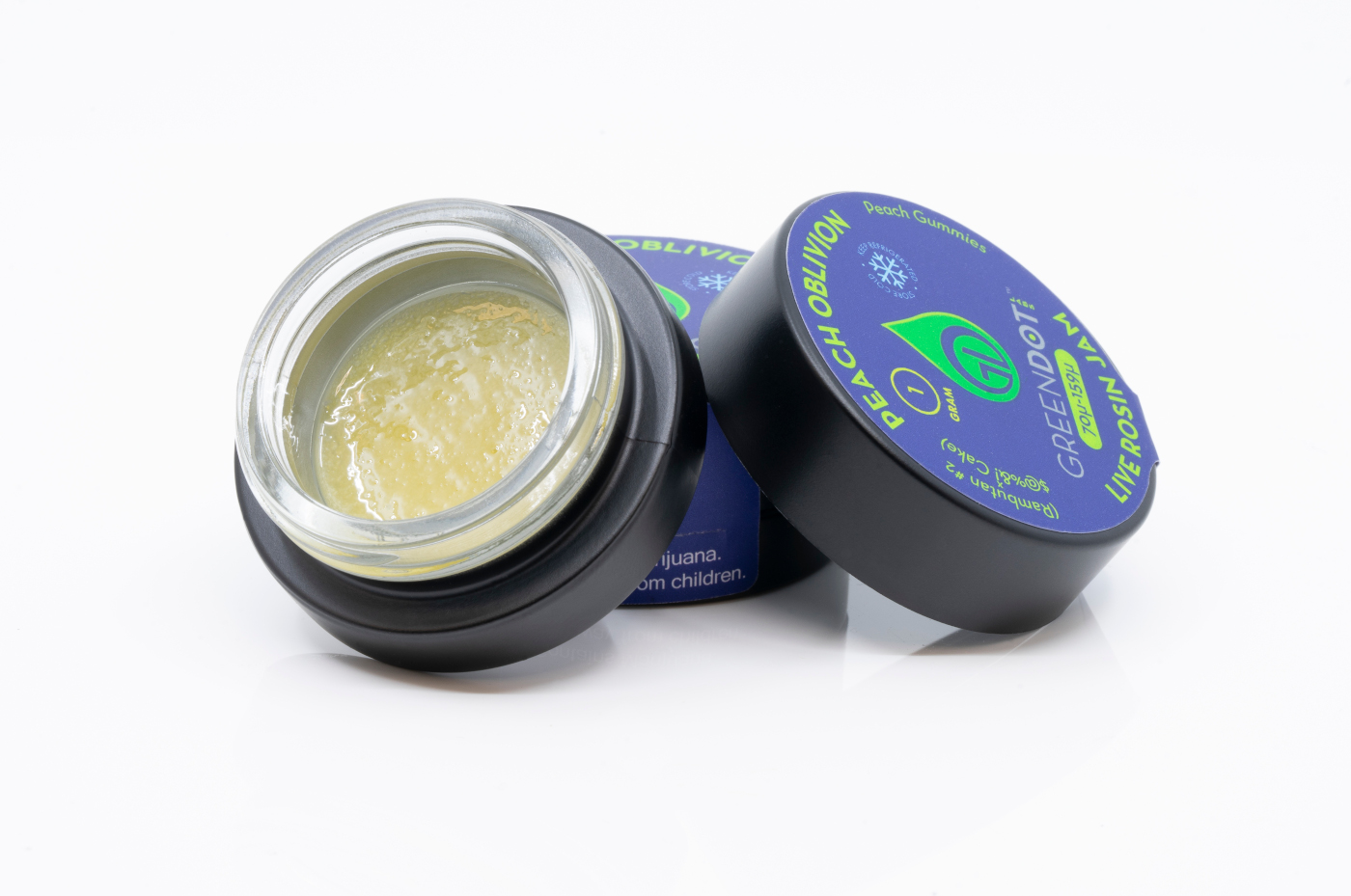 Peach Oblivion - Blue Label - Live Rosin Jam - Product and Packaging - 4 - Green Dot Labs