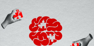 Trade Shows: Why the Best-Laid Plans Are Subject to Change Contemporary art collage. Human hands putting puzzles inside brain symbolizing news skills, knowledges, information. Concept of business, office, career, creativity, growth, brainstorming, ad