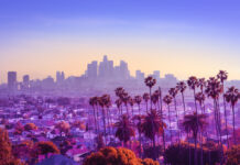 11 Best-Rated Dispensaries in Los Angeles Los Angeles skyline with downtown and palm trees